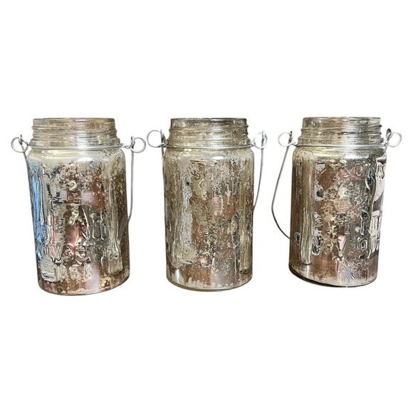 Pottery Barn Other - Pottery Barn Mercury Glass Mason Jars with Handles Three For Candles Flo…